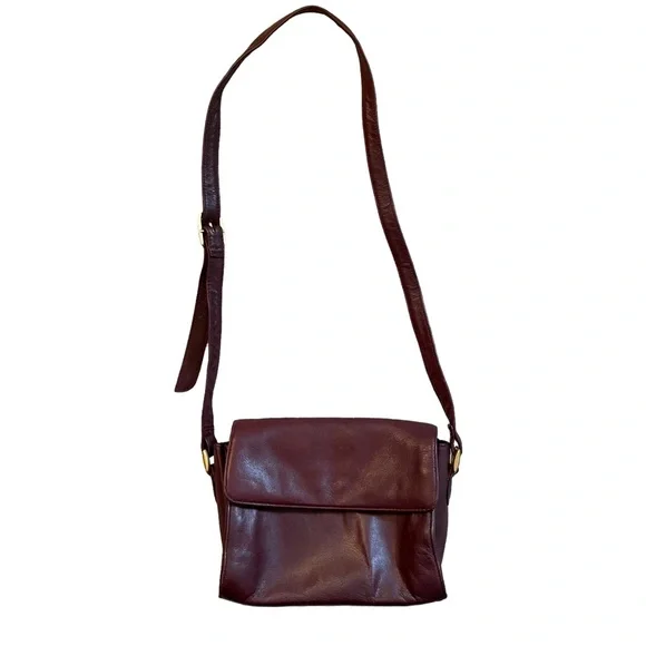 SOLD! Etienne Aigner Genuine Leather Small Crossbody Bag Foldover Burgundy Red - Picture 3 of 12